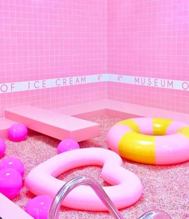 Pink Ice Cream Museum Interior, y2k, playful, vibrant
