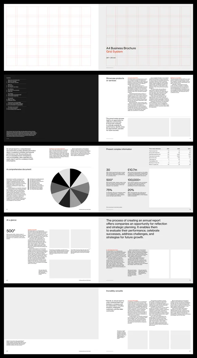 Corporate annual report layout system, minimal, corporate-clean, light