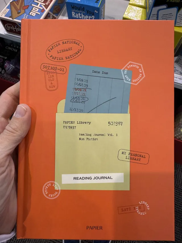 Archival reading journal book cover, retro, minimal, earthy