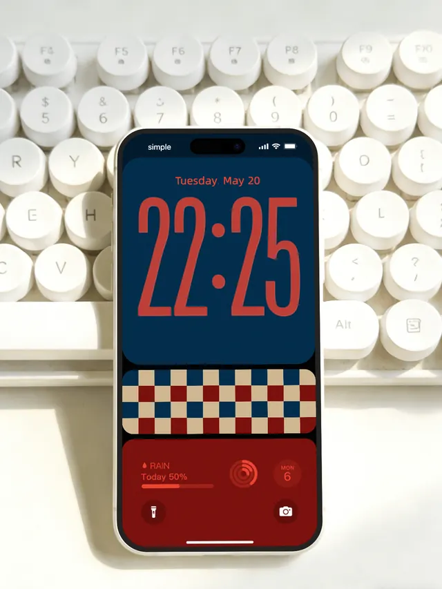 Dark lock screen with checkerboard accent, minimal, dark-mode, dark