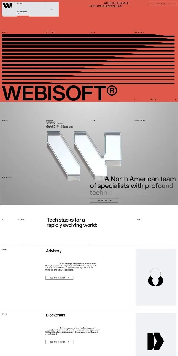 Webisoft b2b tech brand identity collage, minimal, corporate-clean, dark