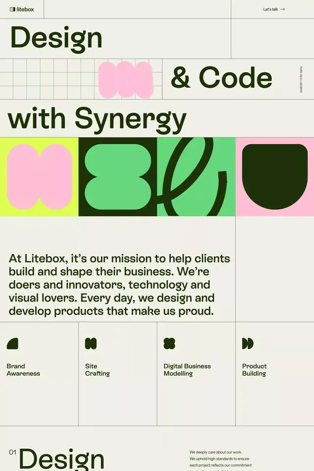 Litebox Design and Code website hero, minimal, geometric, light