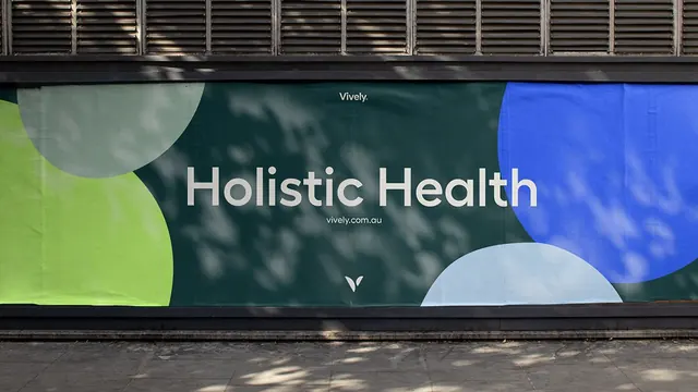 Vively outdoor billboard with organic color shapes, minimal, organic, cool