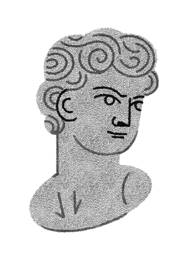 Classical marble bust stippled line-art portrait, monochrome, line-art, light