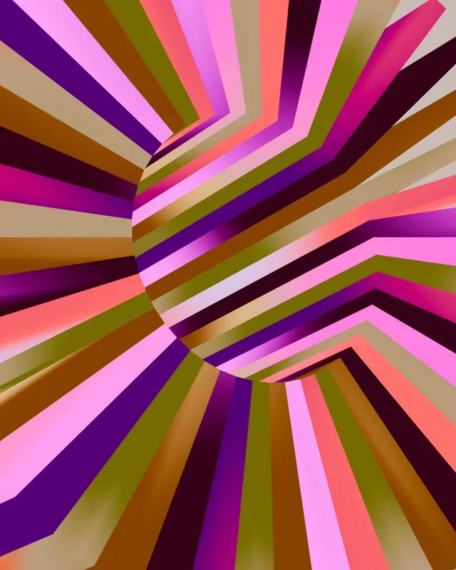 Radial striped sunburst pattern with warm jewel tones, abstract, geometric, vibrant