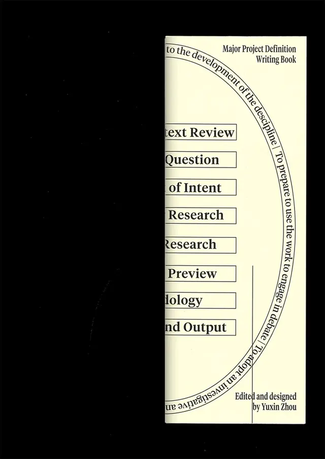 Editorial book cover with curved spine text, editorial, geometric, light