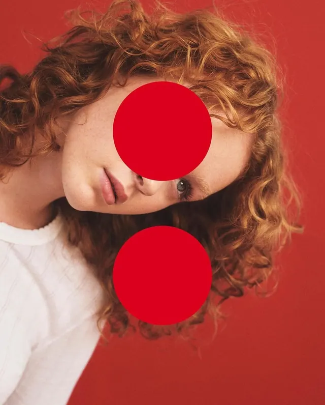 Red Circle Portrait Collage, maximalist, abstract, vibrant