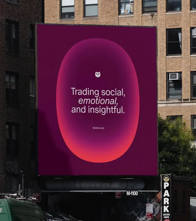Beans trading app gradient billboard, gradient-heavy, minimal, dark