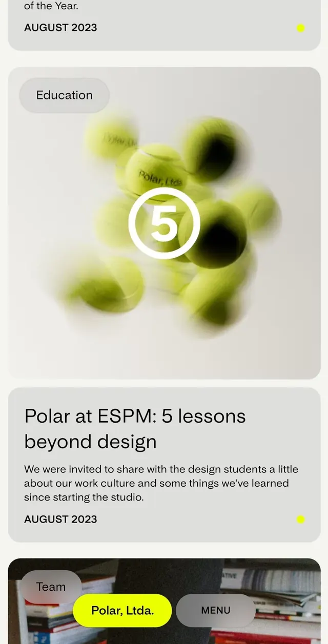 Polar Ltd design studio case study with soft-focus orbs, minimal, abstract, light