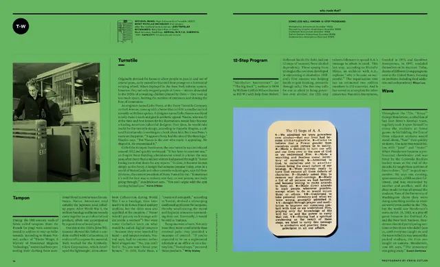 Green editorial layout with mixed media, editorial, geometric, vibrant