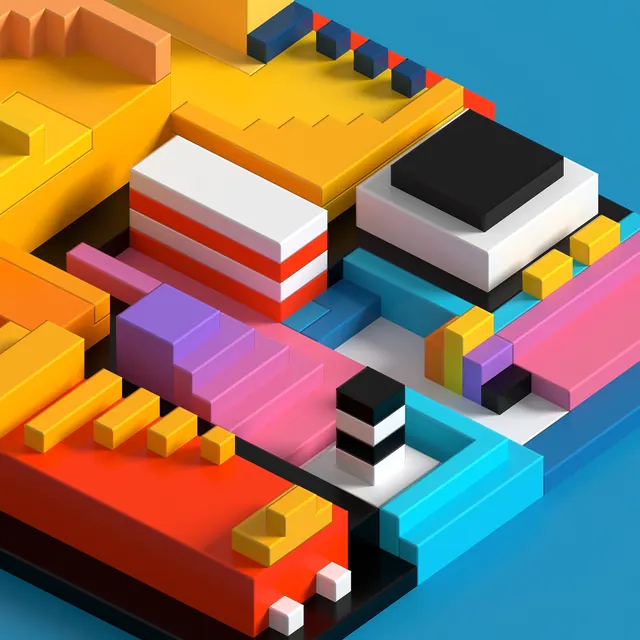 Isometric Geometric Abstract Composition, geometric, 3d-render, vibrant
