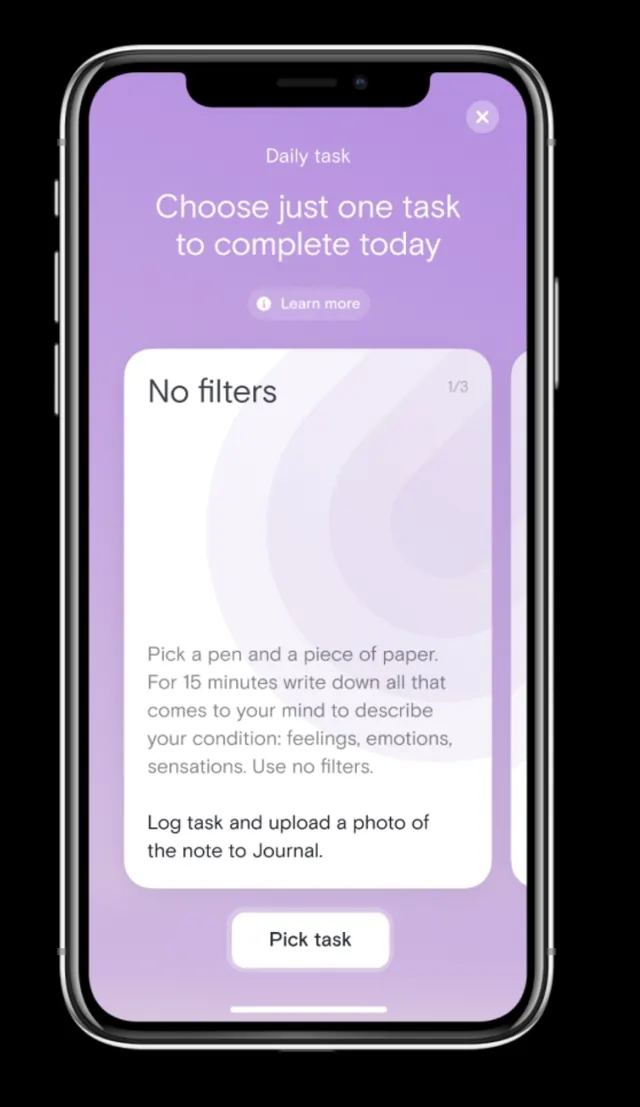 Gradient mobile task app UI mockup, light-mode, gradient-heavy, light