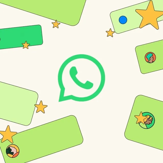 WhatsApp icon with floating elements, playful, flat, neon