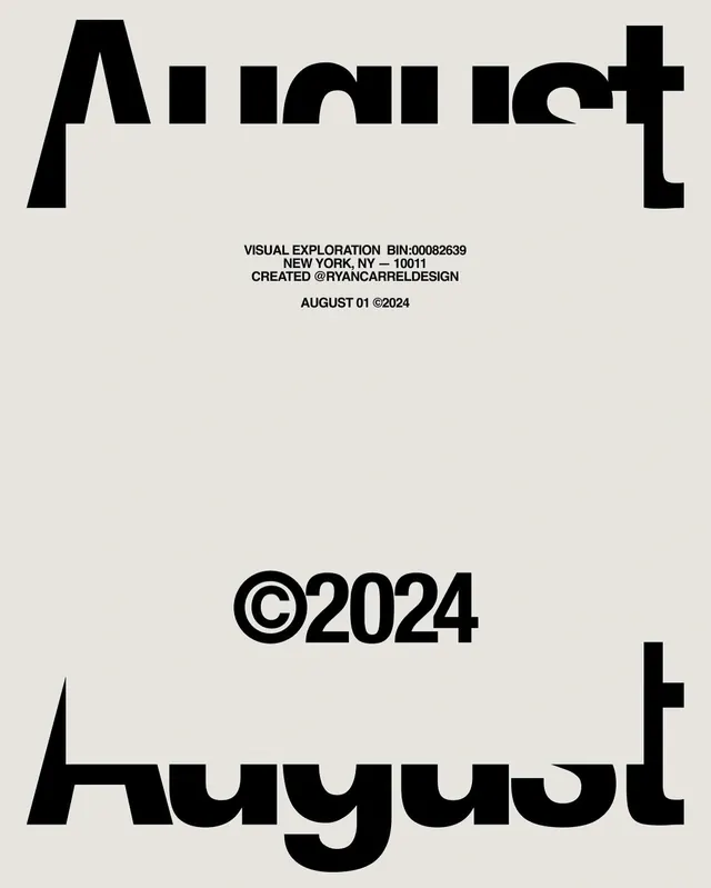 August Wordmark and Typography Layout, brutalist, minimal, monochrome