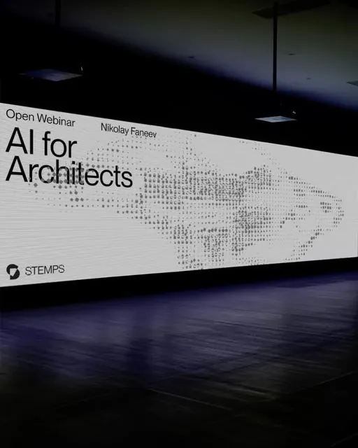 AI webinar slide with monochrome halftone pattern, minimal, corporate-clean, dark