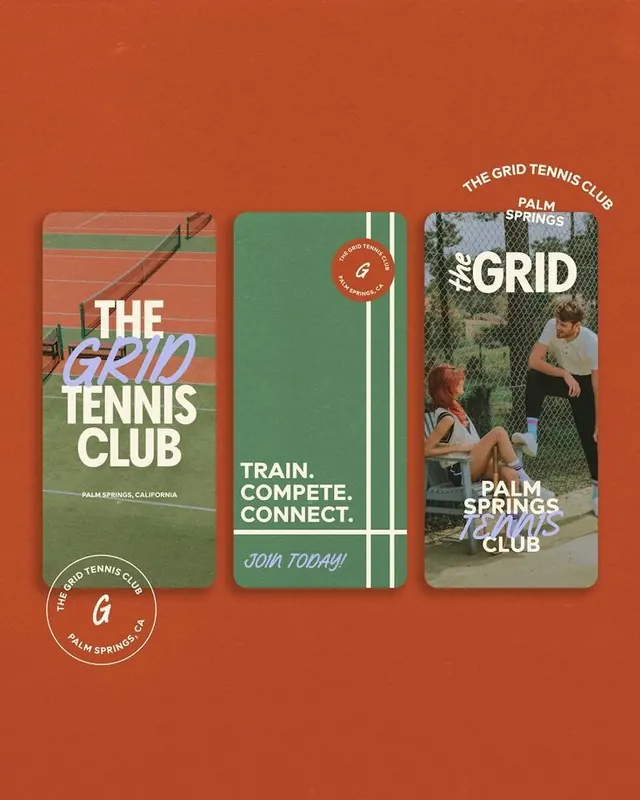 Tennis club branding mock-ups with burnt orange and sage green, retro, minimal, warm