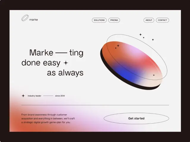 Marke SaaS hero with gradient 3D oval, minimal, gradient-heavy, light