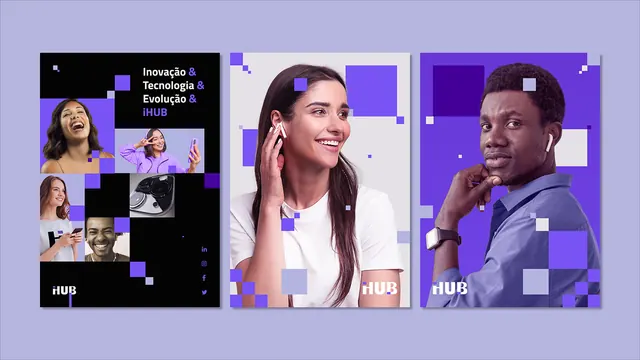 iHub purple modular card system, geometric, minimal, light