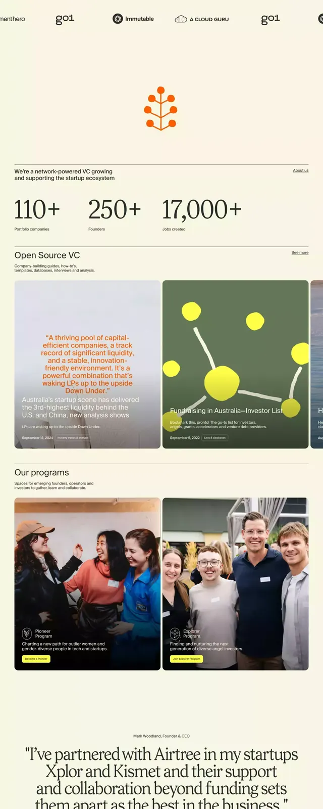 Corporate fintech website with orange accent dots and photography, minimal, corporate-clean, light