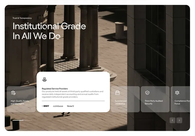 Institutional Grade brand system with modal overlay, corporate-clean, minimal, dark