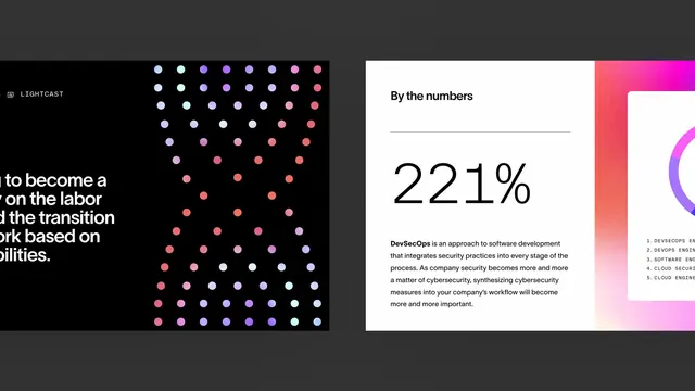 Split-panel data design with gradient dot grid, minimal, corporate-clean, dark