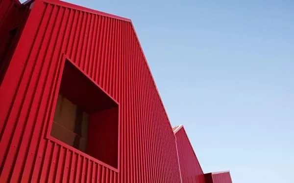 Red Corrugated Architecture, minimal, geometric, vibrant