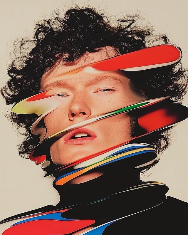 Abstract Graphic Portrait, maximalist, geometric, high-contrast