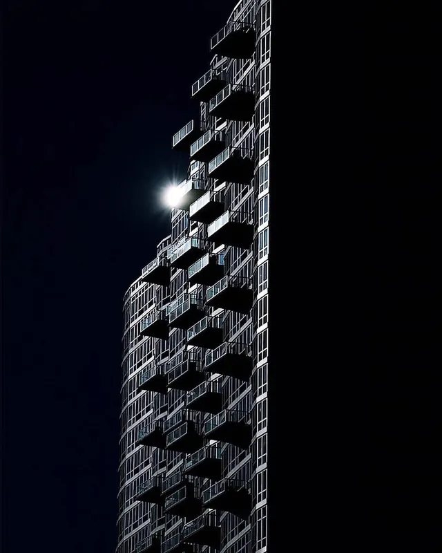 Night Architecture Photography, minimal, monochrome, dark