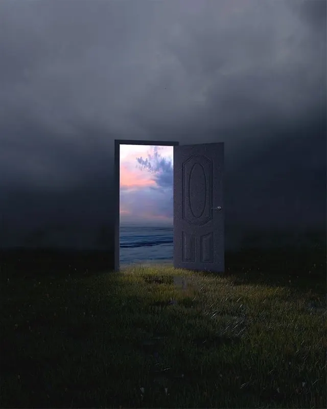 Surreal Doorway Landscape, abstract, minimal, dark