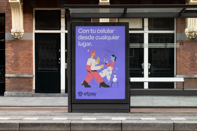 Etpay mobile payments billboard, flat, illustrated, vibrant