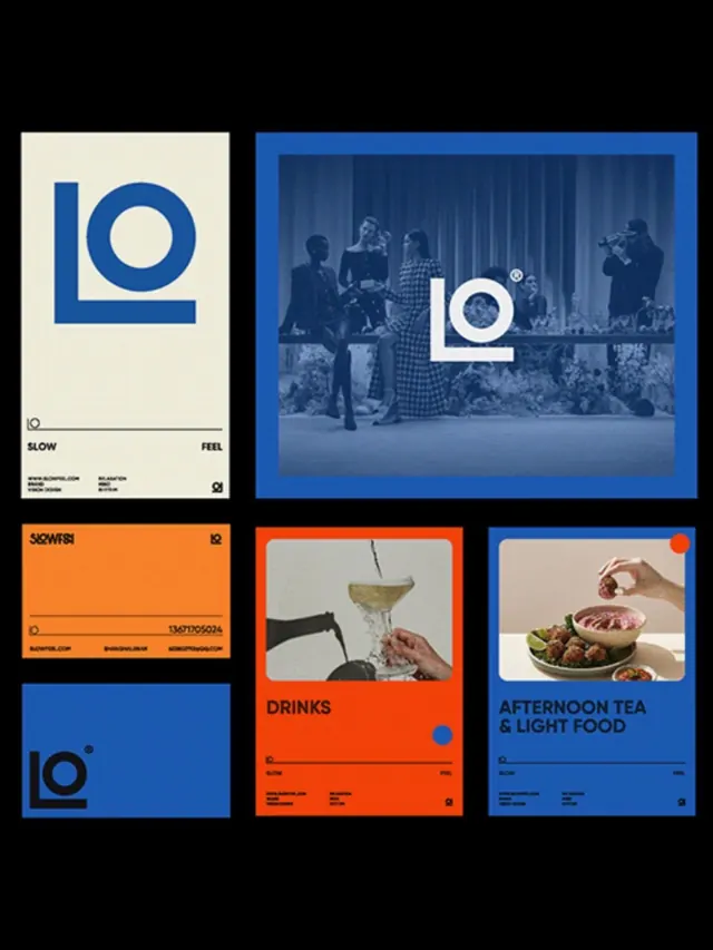 LO brand identity system kit, geometric, swiss, high-contrast