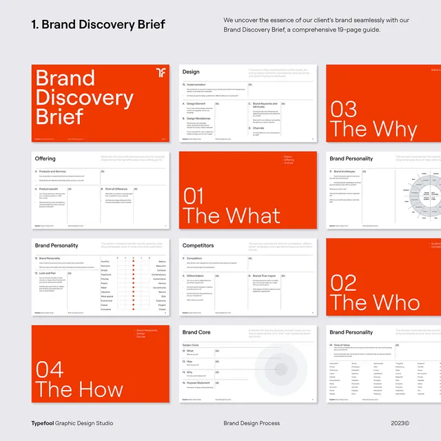 Brand discovery brief template layout, minimal, geometric, warm