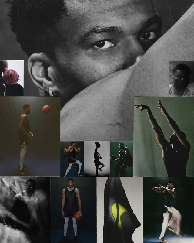Giannis Nike editorial collage, photographic, editorial, monochrome