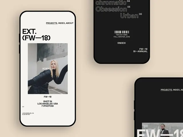 Split-screen editorial publication mockup, minimal, editorial, muted