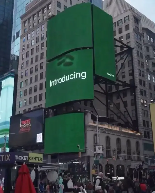 Vertical green billboard with minimal typography, minimal, dark