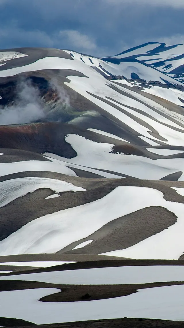 Alpine landscape with ice stripes, minimal, photographic, cool