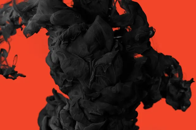 Abstract Black Smoke on Red, minimal, abstract, vibrant