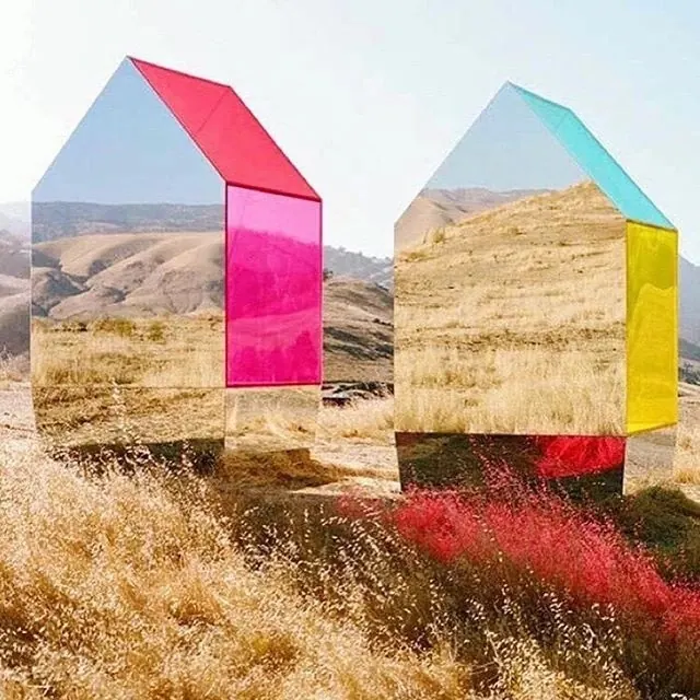Geometric Landscape Reflections, abstract, geometric, vibrant