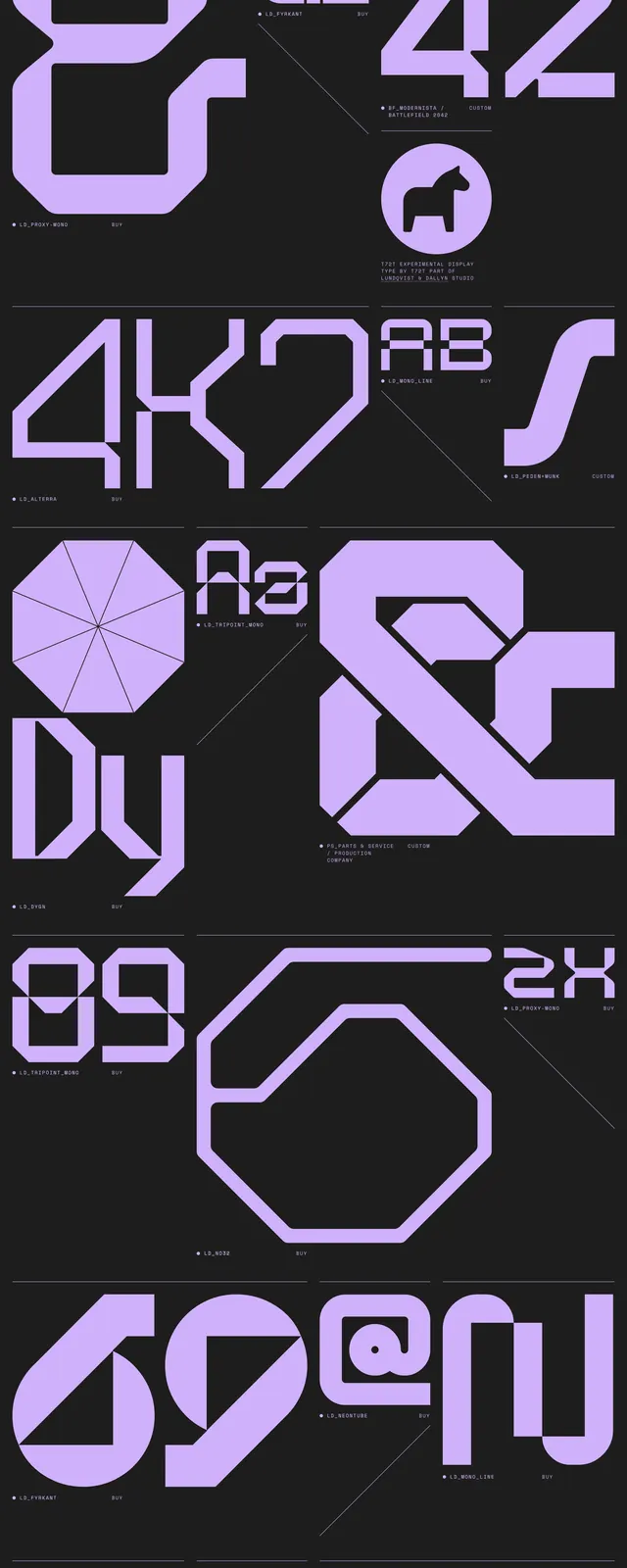 Modular lavender type specimen sheet, technical, geometric, dark