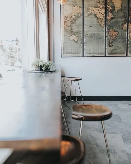 Minimalist Interior with World Map, minimal, light-mode, light