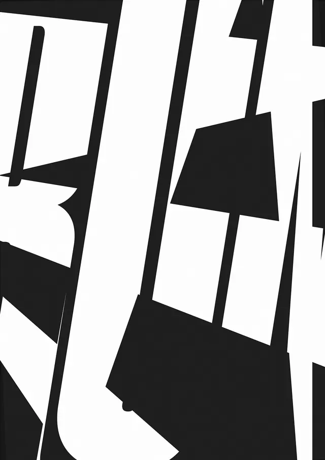 Black white deconstructed letterform graphic, geometric, minimal, monochrome