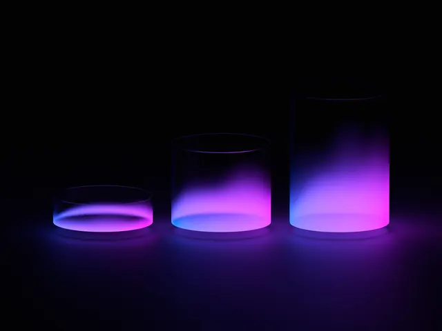 Glowing Purple Cylinders, minimal, 3d-render, dark