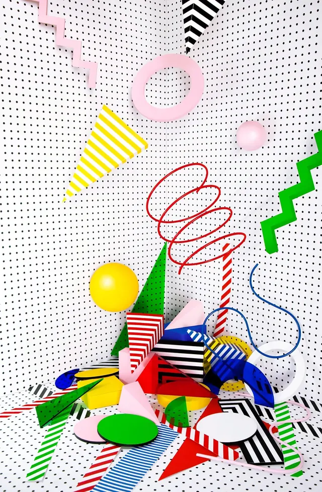 Abstract Geometric Collage, maximalist, playful, vibrant