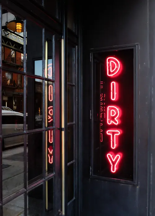 Dirty Laundry Neon Signage, retro, dark-mode, vibrant