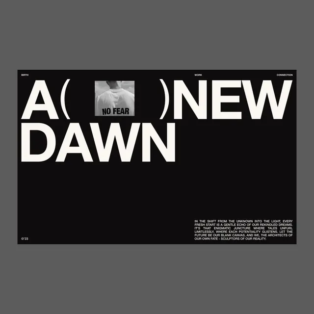 A(NO)NEW DAWN Typography Layout, brutalist, minimal, monochrome