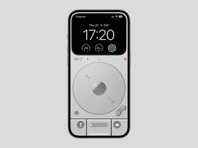 Mobile interface with circular dial control, minimal, technical, dark