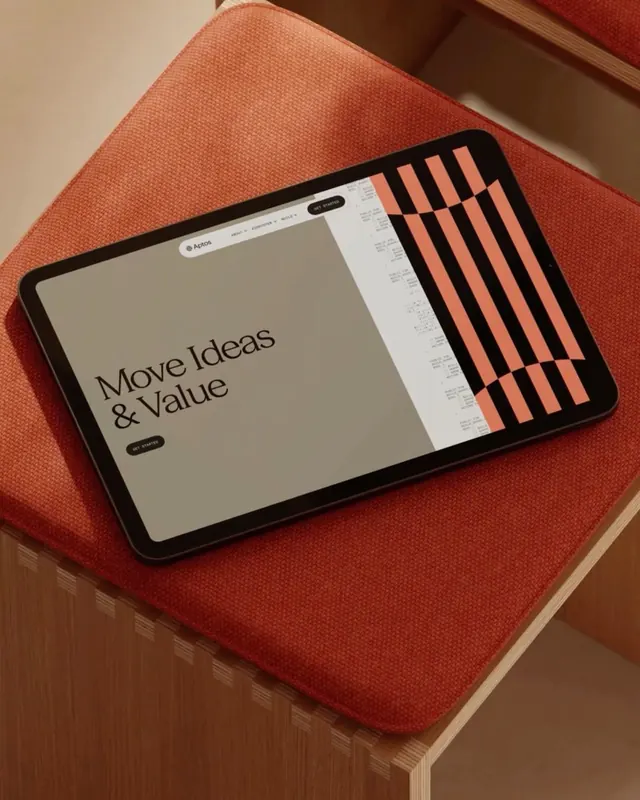 Tablet mockup with geometric bar-chart pattern, minimal, geometric, light