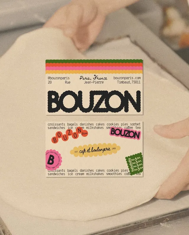 Bouzon Parisian bakery business card, retro, illustrated, warm