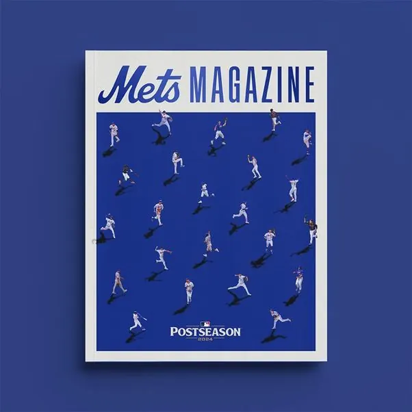 Mets Magazine baseball silhouette cover, minimal, geometric, dark
