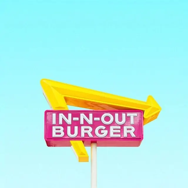 In-Out Burger Signage, minimal, geometric, vibrant